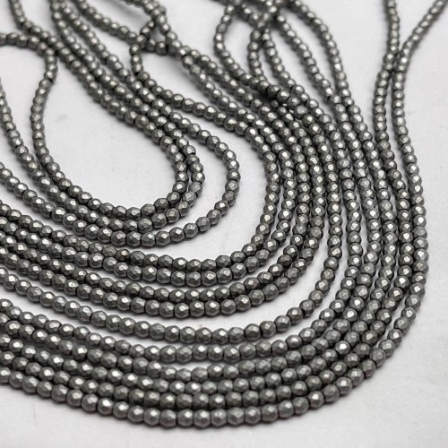 Каменные бусины, Гематит синтетический, серебро, матовый, шарик огранка, размер 2 мм, нить 38 см