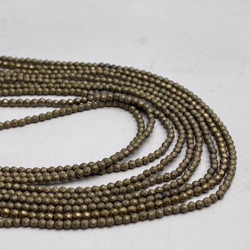 Каменные бусины, Гематит синтетический, золото, матовый, шарик огранка, размер 2 мм, нить 38 см