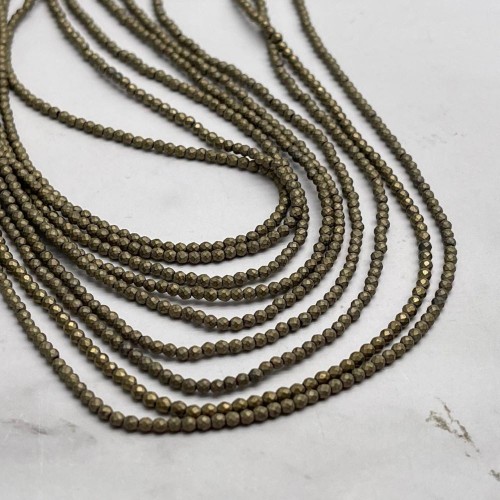 Каменные бусины, Гематит синтетический, золото, матовый, шарик огранка, размер 2 мм, нить 38 см