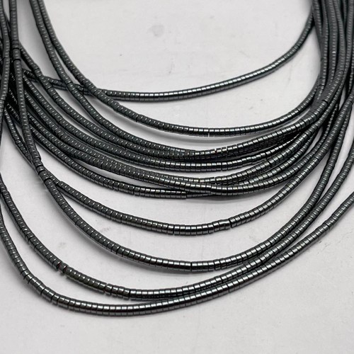 Каменные бусины, Гематит синтетический, темное серебро, шайба, размер 2х1 мм, нить 38 см