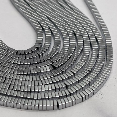 Каменные бусины, Гематит синтетический, серебро, квадрат, размер 4х2 мм, нить 38 см