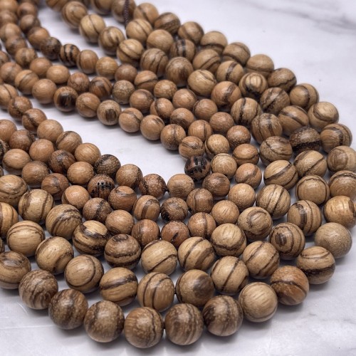 Деревянные бусины, с полосками, шарик, 7,6-8 мм, длина нити 38 см