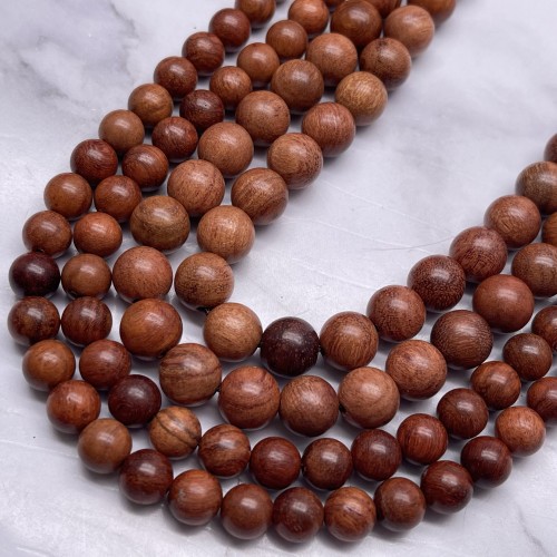 Деревянные бусины, под красное дерево, шарик, 9,8-10 мм, длина нити 38 см