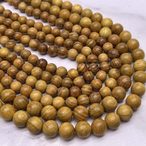 Деревянные бусины, горчичный, шарик, 10 мм, длина нити 38 см