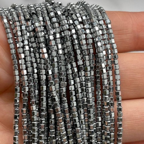 Каменные бусины, Гематит синтетический, серебро, шайба, размер 2х2 мм, нить 38 см