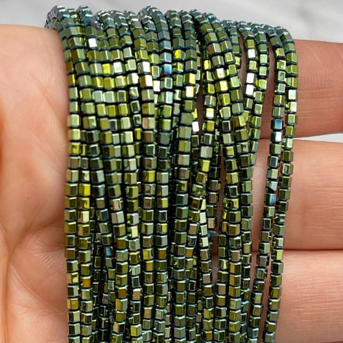 Каменные бусины, Гематит синтетический, зеленый, шайба, размер 2х2 мм, нить 38 см