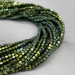 Каменные бусины, Гематит синтетический, зеленый, шайба, размер 2х2 мм, нить 38 см