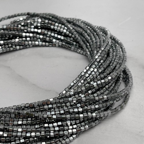 Каменные бусины, Гематит синтетический, серебро, шайба, размер 2х2 мм, нить 38 см