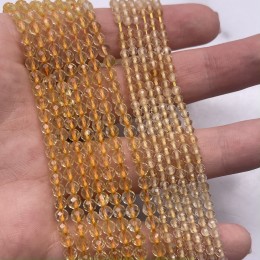 Каменные бусины, Цитрин, шарик, огранка, 4 мм, длина нити 38 см