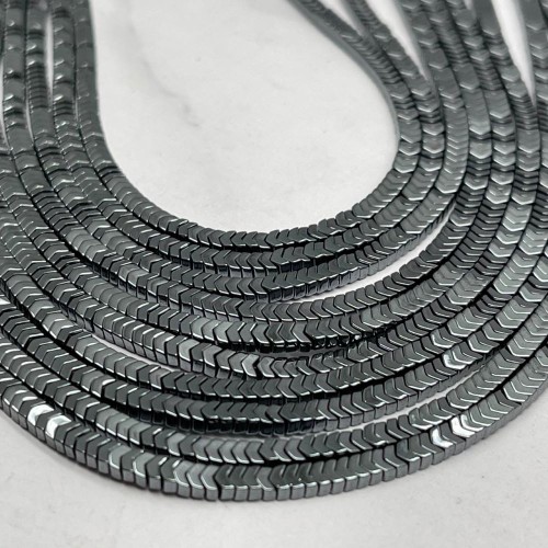 Каменные бусины, Гематит синтетический, стрелка, темное серебро, размер 3х1 мм, нить 38 см