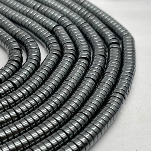 Каменные бусины, Гематит синтетический, темное серебро, шайба, размер 6х2 мм, длина нити 38 см