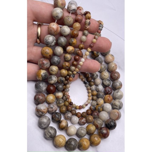 Каменные бусины, Агат кружевной, (Crazy Agate), шарик гладкий, 12 мм, длина нити 38 см