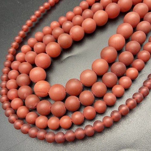 Каменные бусины, Сердолик (Карнеол), матовый, шарик гладкий, 6 мм, длина нити 38 см