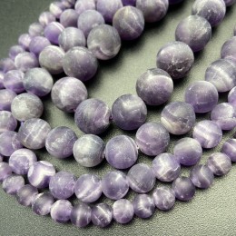 Каменные бусины, Аметист с полосками, матовый, шарик гладкий, 12 мм, длина нити 38 см