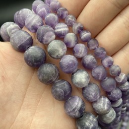 Каменные бусины, Аметист с полосками, матовый, шарик гладкий, 6 мм, длина нити 38 см