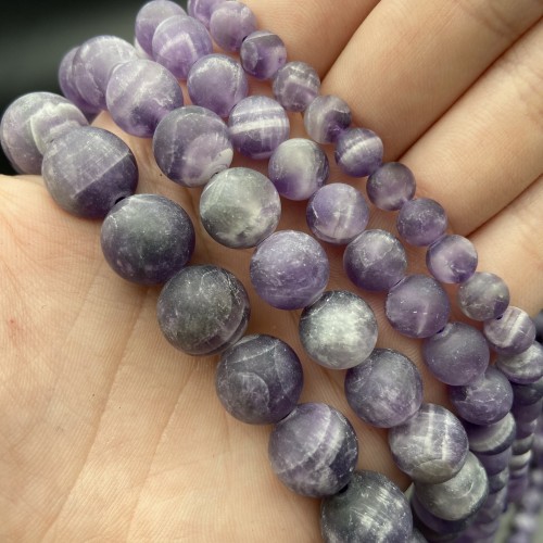 Каменные бусины, Аметист с полосками, матовый, шарик гладкий, 6 мм, длина нити 38 см