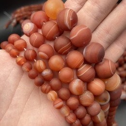 Каменные бусины, Сердолик, с полосками, матовый, шарик гладкий, 8 мм, длина нити 38 см