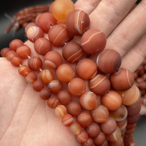 Каменные бусины, Сердолик, с полосками, матовый, шарик гладкий, 8 мм, длина нити 38 см