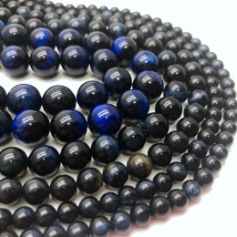 Каменные бусины, Тигровый глаз, тонированный, синий, шарик гладкий, 12 мм, длина нити 38 см
