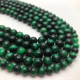 Каменные бусины, Тигровый глаз, тонированный, зелёный, шарик гладкий, 10 мм, длина нити 38 см