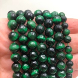 Каменные бусины, Тигровый глаз, тонированный, зелёный, шарик гладкий, 6 мм, длина нити 38 см