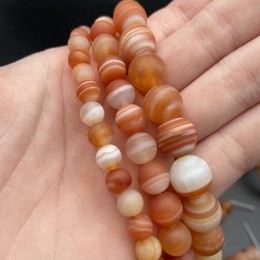 Каменные бусины, Агат Ботсвана, матовый, персиковый, шарик гладкий, 8 мм, длина нити 38 см