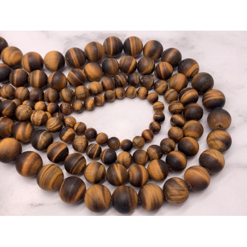 Каменные бусины, Тигровый глаз, матовый, шарик гладкий, 6 мм, длина нити 38 см