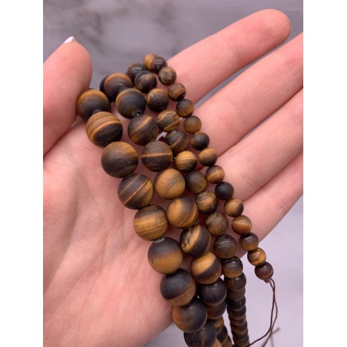 Каменные бусины, Тигровый глаз, матовый, шарик гладкий, 6 мм, длина нити 38 см