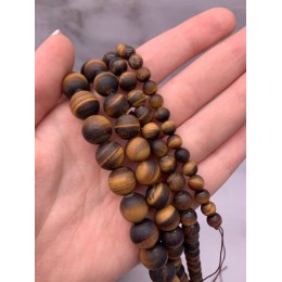 Каменные бусины, Тигровый глаз, матовый, шарик гладкий, 8 мм, длина нити 38 см