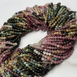 Каменные бусины, Турмалин, А, шарик огранка, 3 мм, длина нити 38 см