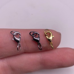 Карабин, замочек, латунь, под золото, 9 мм, с соединительным колечком, цена за 1 шт