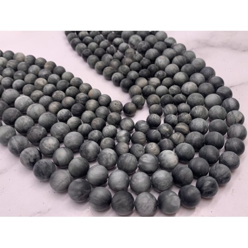 Каменные бусины, Хризоберилл, Кошачий глаз, серый, матовый, шарик гладкий, 10 мм, длина нити 38 см