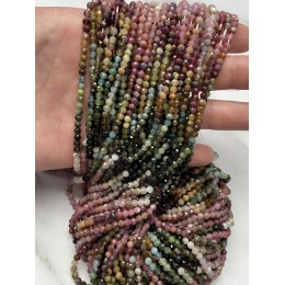 Каменные бусины, Турмалин, А, шарик огранка, 3 мм, длина нити 38 см