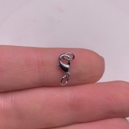 Карабин, замочек, родий/латунь, под серебро, 9 мм, с соединительным колечком, цена за 1 шт