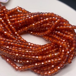 Каменные бусины, Цирконий кубический, (т.н. Циркон), темно-оранжевый кристалл, рондель, огранка, 3х2 мм, длина нити 38 см