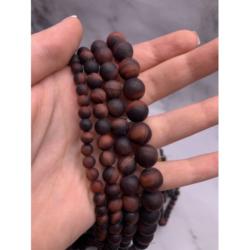 Каменные бусины, Бычий глаз, матовый, шарик гладкий, 6 мм, длина нити 38 см