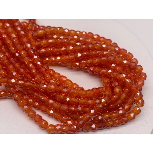 Каменные бусины, Цирконий кубический, (т.н. Циркон), ярко-оранжевый кристалл, рондель, огранка, 4х3 мм, длина нити 38 см