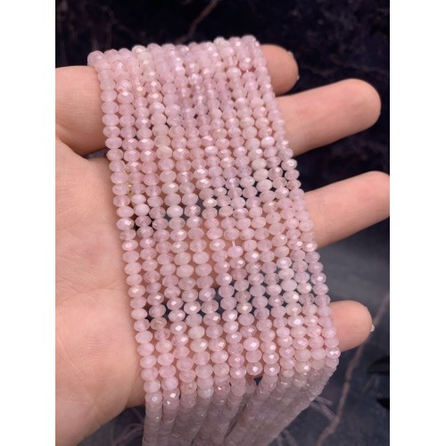 Каменные бусины, Морганит, розовый Берилл, воробьевит, рондель огранка, 4х2,5 мм, длина нити 38 см