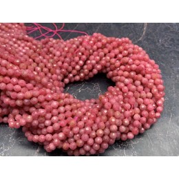 Каменные бусины, Родохрозит (Бразилия), люкс, шарик огранка, 4 мм, длина нити 38 см