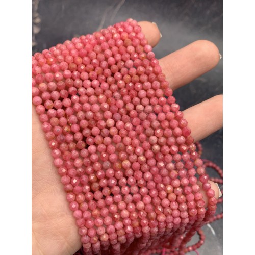 Каменные бусины, Родохрозит (Бразилия), люкс, шарик огранка, 4 мм, длина нити 38 см