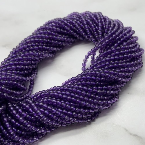 Каменные бусины, Аметист, шарик гладкий, 2 мм, длина нити 38 см