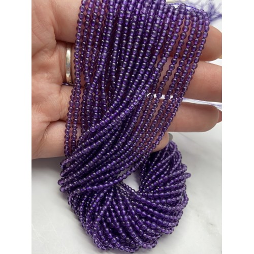 Каменные бусины, Аметист, шарик гладкий, 2 мм, длина нити 38 см