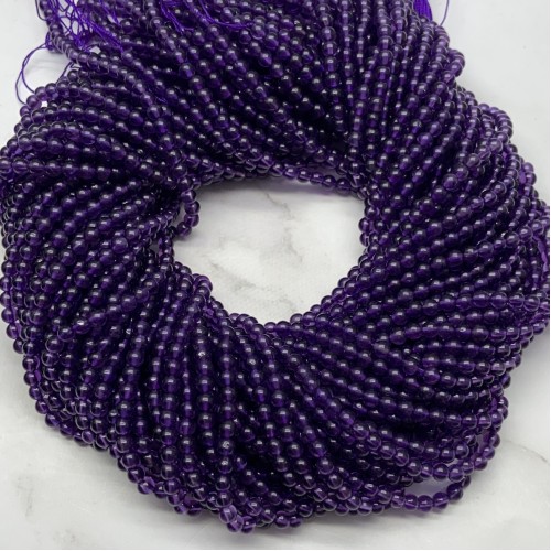 Каменные бусины, Аметист, шарик гладкий, 3 мм, длина нити 38 см