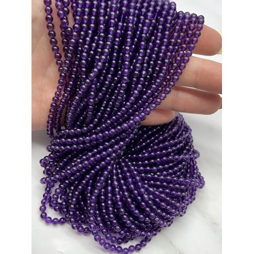 Каменные бусины, Аметист, шарик гладкий, 3 мм, длина нити 38 см