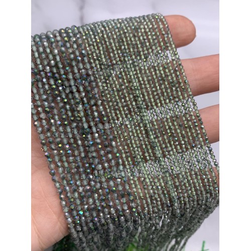 Каменные бусины, Топаз, зеленый, лабораторный, шарик, огранка, 2,8 мм, длина нити 38 см