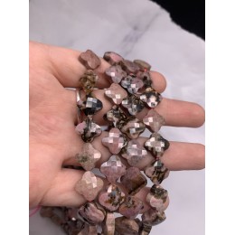 Каменные бусины, Родонит, дендритовый, клевер, в огранке, 13х6 мм, длина нити 19 см, 15 бусин