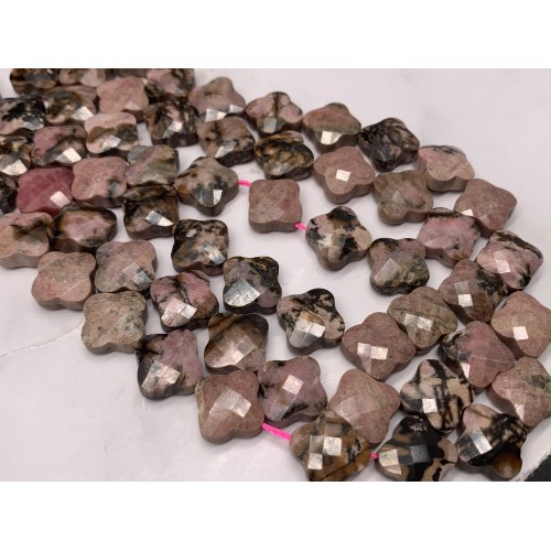 Каменные бусины, Родонит, дендритовый, клевер, в огранке, 13х6 мм, длина нити 38 см, 30 бусин