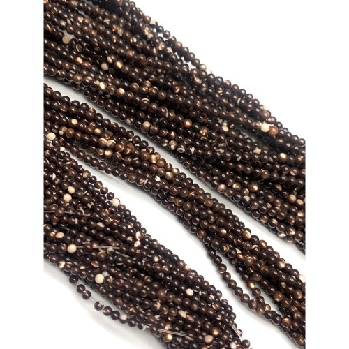 Каменные бусины, Перламутр шоколадный, тонированный, шарик гладкий, 4 мм, длина нити 38 см