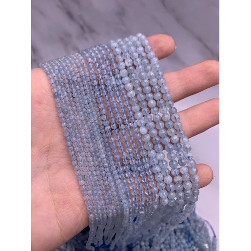 Каменные бусины, Аквамарин, Голубой Берилл, шарик гладкий, 3 мм, длина нити 38 см
