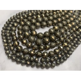 Каменные бусины, Пирит, огранка, шарик 6 мм, длина нити 38 см